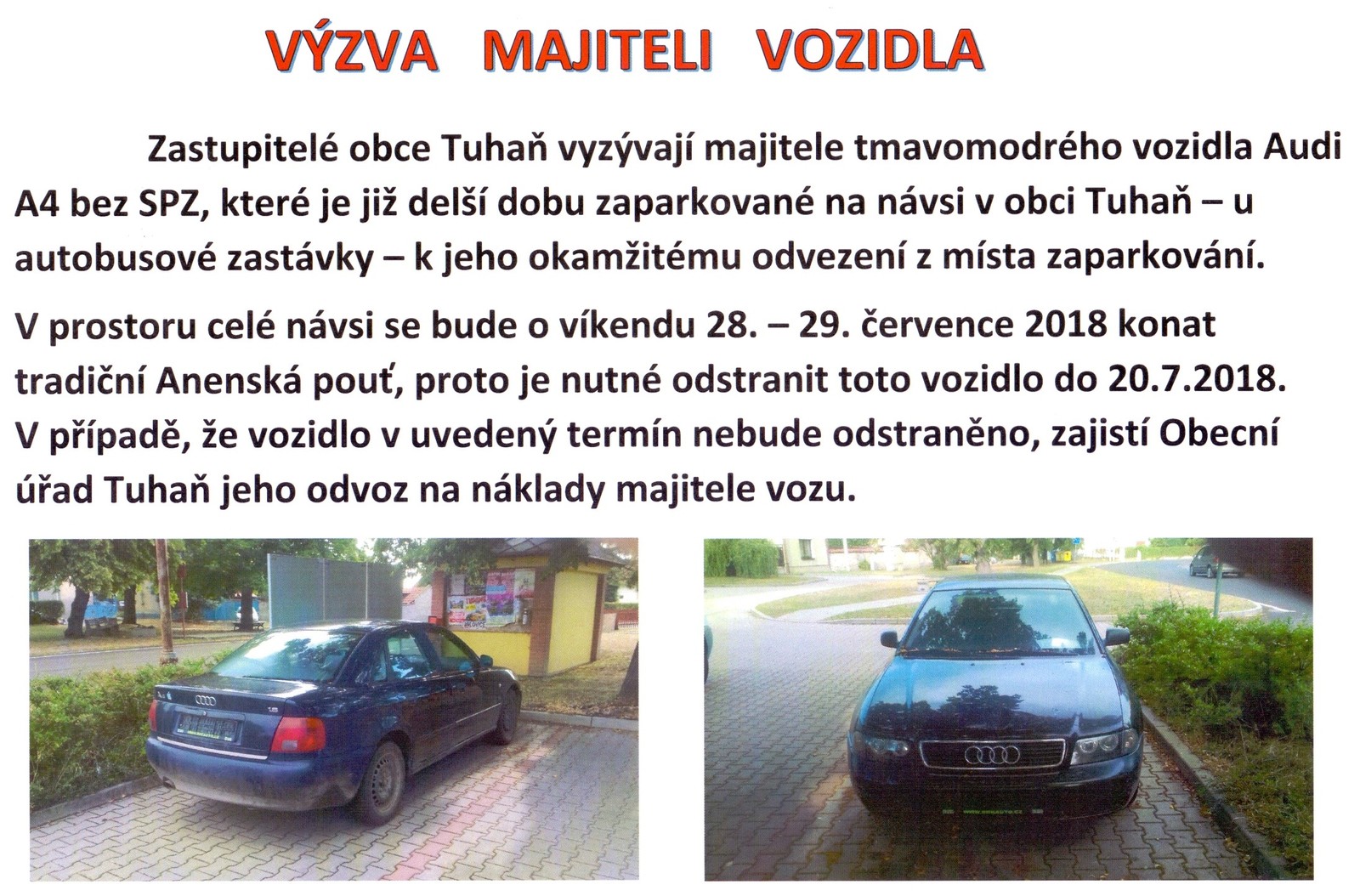 Výzva k odstranění vozidla Audi A4.jpg